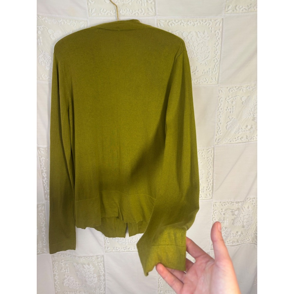 Silk Cashmere Blend Chartreuse Green‎ Boho Chic Button Front Cardigan Size L - Picture 13 of 14